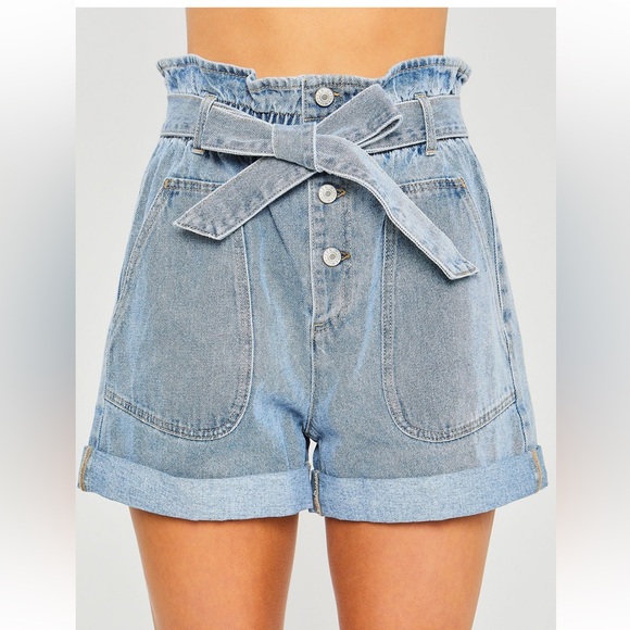ShopEvelynne Pants - 43 Belted PaperBag Denim Shorts